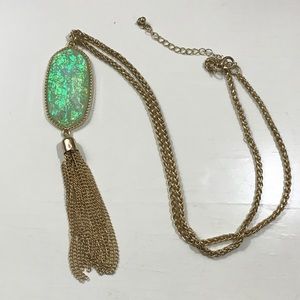 Iridescent Green Tassel Necklace